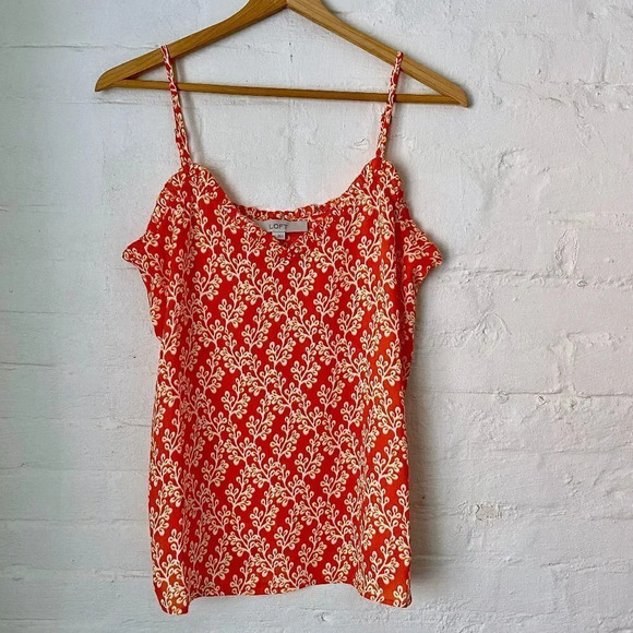 Loft Floral Ruffle Satin Cami Top Orange Size XS - Picture 2 of 5